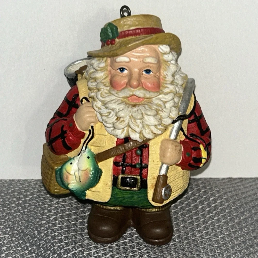 Santa Claus Fisherman Fishing‎ Resin Christmas Ornament 4
